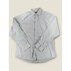 Van Heusen Mens Blue White Check Long Sleeve Button Down Shirt Large 16-16.5